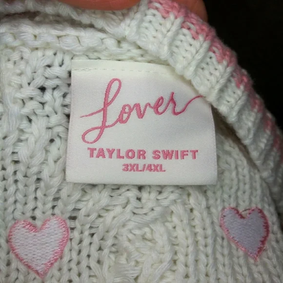 Taylor Swift Lover Pink & White Heart Decorated Valentine's Sweater - Picture 5 of 7